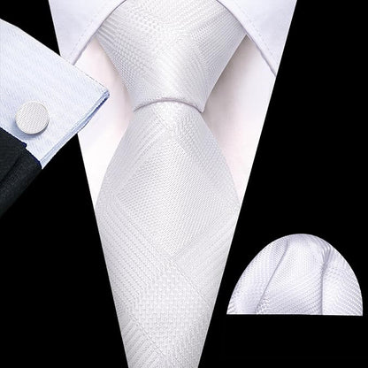 Barry.Wang Tie Sets for Men Silk Solid Necktie Stain Ties Handkerchief Pocket Square Cufflinks Wedding Business Dyed