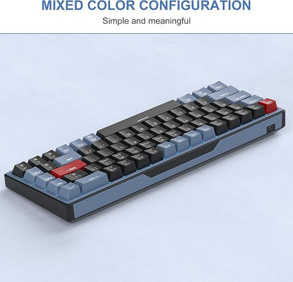 MageGee 60% Mechanical Gaming Keyboard, 68 Keys Compact Blue LED Backlit Gaming Keyboards, SKY68 Wired Ergonomic Mini Office Keyboard for Windows PC Gamer (Red Switch, Blue & Black)