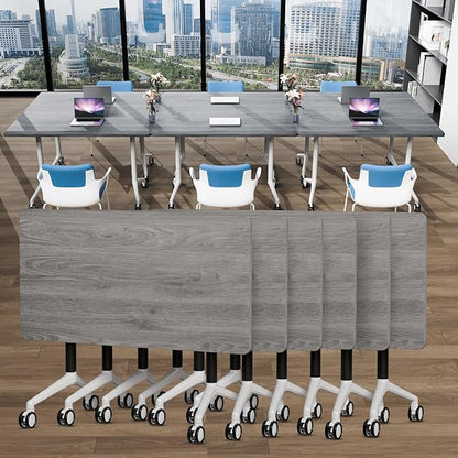Conference Table Folding Conference Room Tables, Modern Mobile Meeting Training Table with Silent Wheels, Foldable Seminar Table for Offices, Classrooms, Libraries (6, Grey2, 61in)