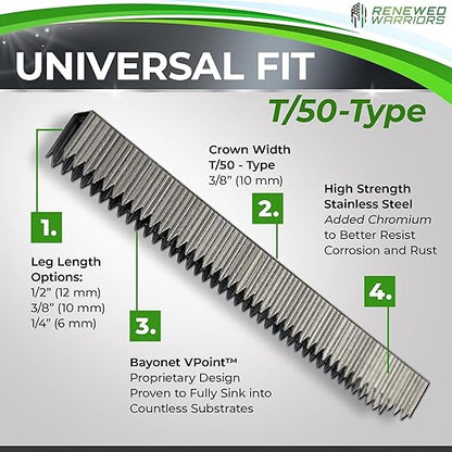Staple Gun Staples for Staple Gun - T50 Staples 1/4 in Leg; 3/8 Crown Stainless Steel, Stronger T-50 Stainless, T 50 SS - (500 Count Pack)