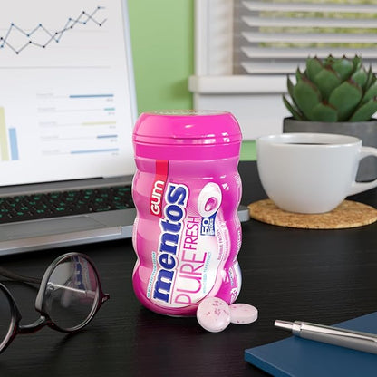 Mentos Pure Fresh Holiday Sugar-Free Chewing Gum with Xylitol, Bubble Fresh Flavor, Christmas Stocking Stuffers for Adults & Kids, Bubble Gum, 50 Piece Bottle (Bulk Pack of 6)