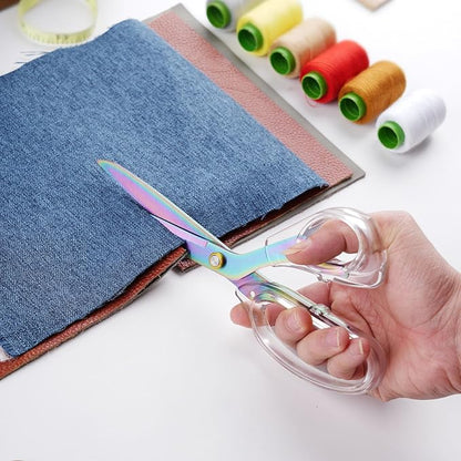 Acrylic Scissors, 4-Pack (9.4"/8"/6.8"/4"), Clear Comfort-Grip Handles, Titanium Coated Blades, Sharp, Heavy Duty, Ambidextrous, Transparent + Rainbow
