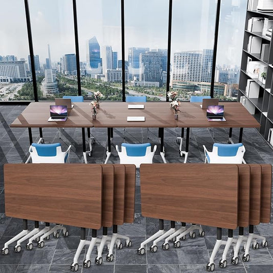 Conference Table Folding Conference Room Tables, Modern Mobile Meeting Training Table with Silent Wheels, Foldable Seminar Table for Offices, Classrooms, Libraries (8, walnut2, 47.2in)