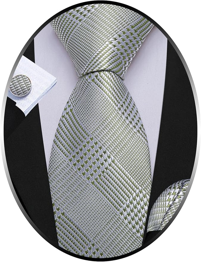 Barry.Wang Tie Sets for Men Silk Solid Necktie Stain Ties Handkerchief Pocket Square Cufflinks Wedding Business Dyed