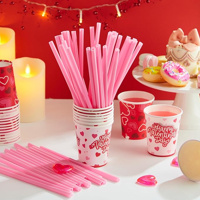 JOYIN 120 PCS Valentine Heart Shaped Pink Straws, Reusable Drinking Cute Straw for Valentine's day Cocktail, Birthday Party, Bridal Shower, Wedding Supplies, Valentine Party