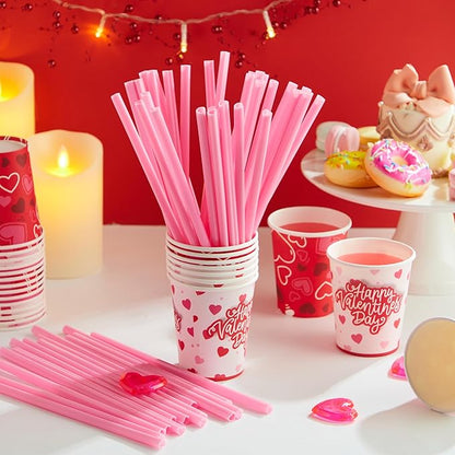 JOYIN 120 PCS Valentine Heart Shaped Pink Straws, Reusable Drinking Cute Straw for Valentine's day Cocktail, Birthday Party, Bridal Shower, Wedding Supplies, Valentine Party