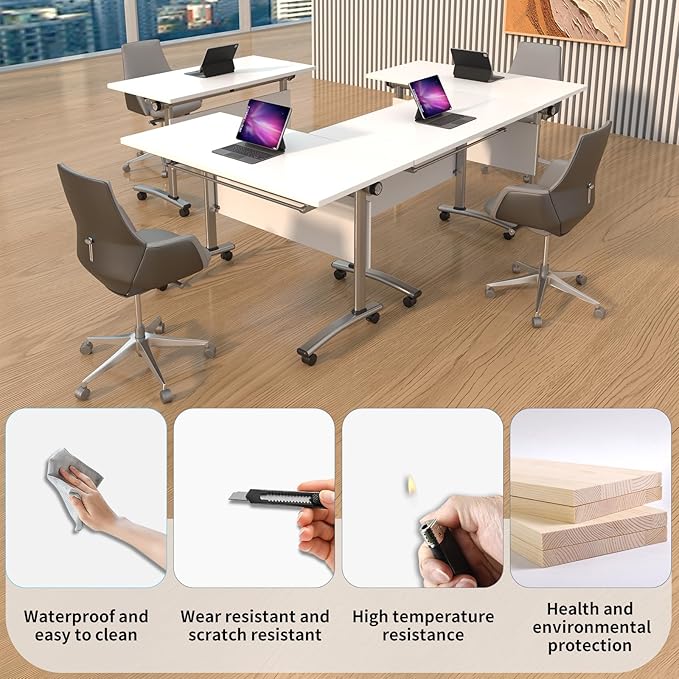 Conference Table, Folding Conference Room Table Meeting Tables, Flip Top Training Table Foldable Conference Tables with Wheels for Office, Conference Room, School (2 Pack C, 63 x 23.6 x 29.5 inch)