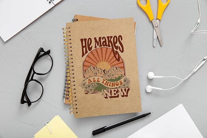 Christian Spiral Notebook,Christian Journal,Christian Notebook for Women Men Writing,Bible Cover Spiral Notebook 8.3×5.5 Inch Kraft Paper