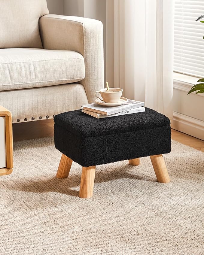 YMYNY Storage Ottoman, Footstool, Small Foot Stool with Sturdy Wood Legs Stool, Foot Rest with Padded Seat, for Living Room Bedroom Couch Enterway 15.75''D×11.81" W×11.02" H Black UHBD042B