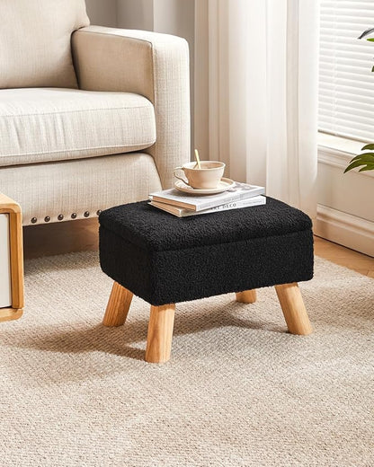 YMYNY Storage Ottoman, Footstool, Small Foot Stool with Sturdy Wood Legs Stool, Foot Rest with Padded Seat, for Living Room Bedroom Couch Enterway 15.75''D×11.81" W×11.02" H Black UHBD042B