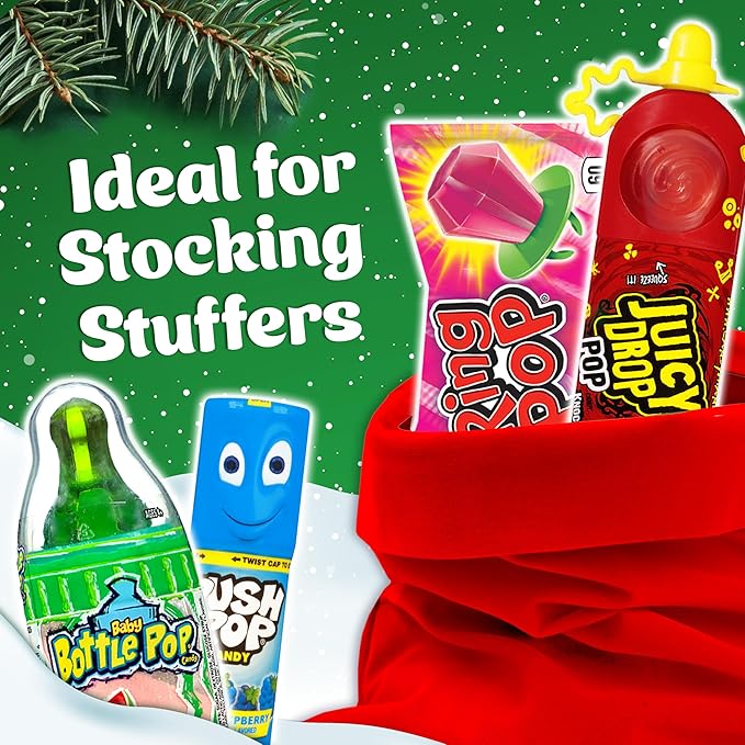 Christmas Candy Variety Pack Bag, 4 Ct Individually Wrapped Lollipops, Ring Pop, Push Pop, Baby Bottle Pop & Juicy Drop For Birthday Party Favors, Stocking Stuffers, Chirstmas Candy Bowls, Kids Gifts