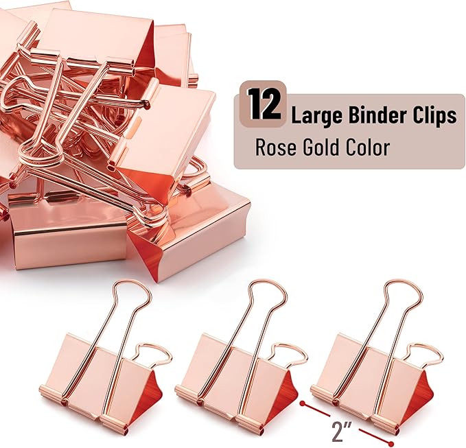 Mr. Pen- Jumbo Binder Clips, 2 Inch, 12 Pack, Rose Gold