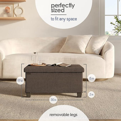 STORAGEBUD Storage Ottoman Bench with Bins, 30-in Storage Bench for Bedroom End of Bed, Folding Foot Rest Ottoman for Living Room Max 660lbs, Fabric Ottomans, Brown