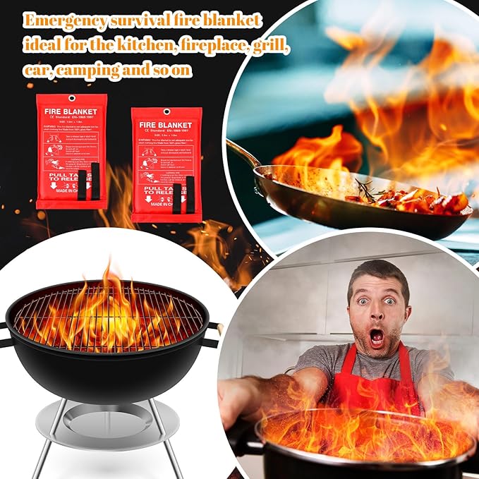 Jerify 24 Pcs Fire Blanket - Fiberglass Fire Emergency Flame Retardant Safety Fireproof Safety Suppression Cover Blanket for Kitchen, Home, Car and Office - 39 x 39 Inch (Red)