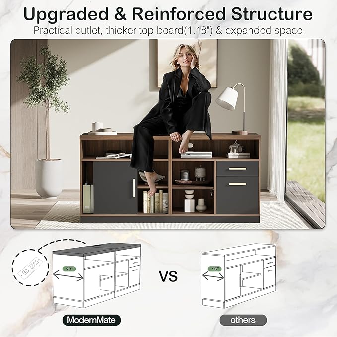 Home Office Furniture Set, 114" Standing Desk with 2 File Cabinets, AC/USB, Extra Long Double Desk for 2 Person, Electric Height Adjustable for Home and Office, Black Walnut