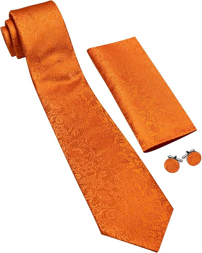 Barry.Wang Tie Sets for Men Silk Solid Necktie Stain Ties Handkerchief Pocket Square Cufflinks Wedding Business Dyed