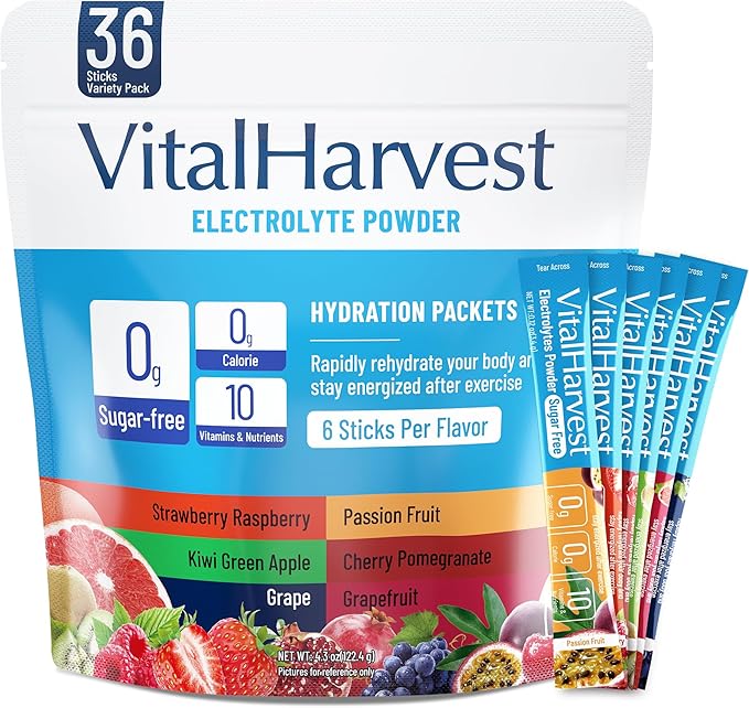 36 Sticks Electrolytes Powder Packets No Sugar Hydration Packets Electrolyte Liquid Daily IV Drink Mix with Strawberry Raspberry, Passion Fruit, Kiwi Green Apple, Cherry Pomegranate, Grape, Grapefruit
