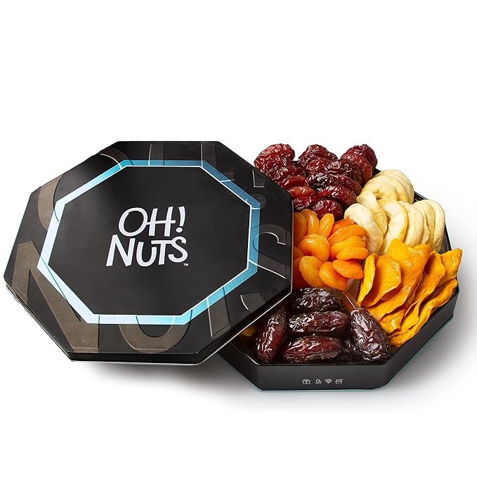 Oh! Nuts Dried Fruit Gift Basket 7 Variety Tin Box - Gourmet Arrangement Platter - Healthy Food Snack Box for Birthday, Anniversary, Corporate - Gift for Women & Men (Dried Fruits)