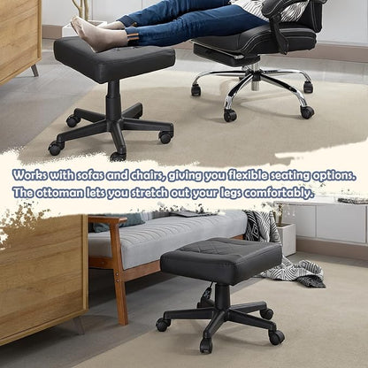 VECELO Under Desk Footrest, PU Ergonomic Foot Rest with Wheels, Comfort Padding, Height Adjustable for Relieving Leg Pain, Stiffness, Black
