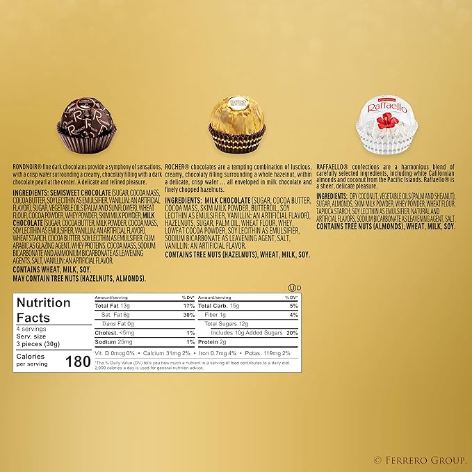 Ferrero Collection, Premium Assorted Hazelnut, Dark Chocolate and Coconut, 32 Count Holiday Gift Box, 12.7 oz