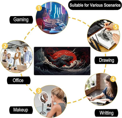 Gothic Desk Mat XXL Large Extended Gaming Mouse Pad Red Sun Mousepas Laptop Mat, Office Decor Computer Keyboard and Mouse Mat, Desk Pad Non-Slip Mousepad with Stitched Edge, 31.5''x15.7''