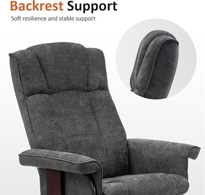 MCombo Manual Swivel Recliner with Ottoman, Chair Ottoman Set for RV Small Spaces, Living Room, Bedroom, Office 4919 (Textile, Grey)