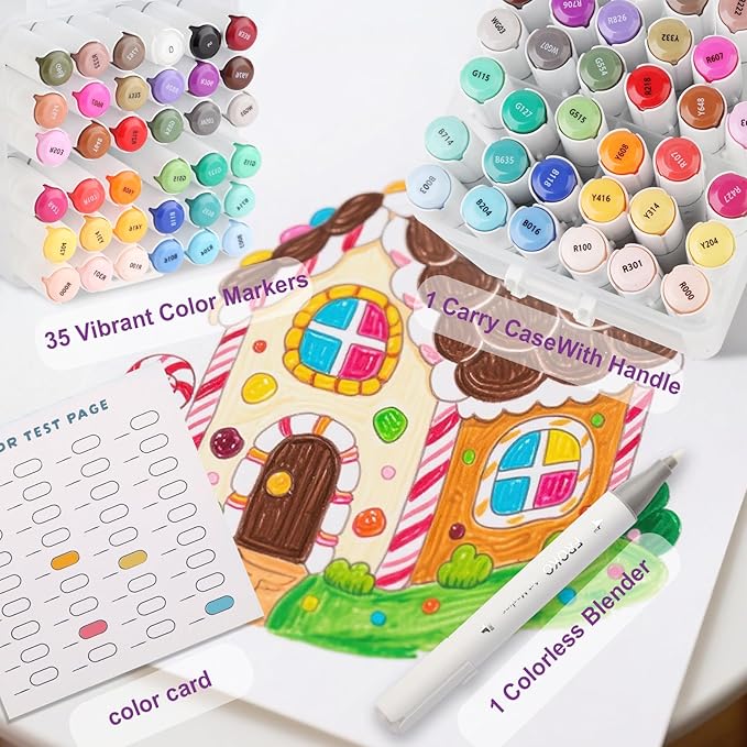 FROKO Alcohol Markers, 36 Colors Dual Tip Art Markers with Carrying Case, Drawing Marker, Coloring Marker for Kids Sketching Adult Coloring