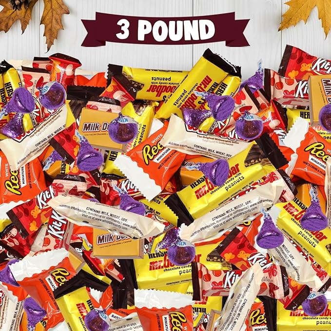 Thanksgiving Candy Bulk Assorted Chocolate Candy Variety Pack - 3 lb Large Mix Individually Wrapped Party Chocolates for Basket Fillers, Party Favors & Treat Bags