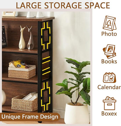 HOMISSUE Book Shelf, 4 Tier Deep Bookshelf with Storage, Engineered Wood and Metal Shelf Bookcase, Low Short Bookcases for Small Space, Living Room, Bedroom, Office, Rustic Brown