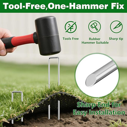 AMAGABELI GARDEN & HOME 300 Pack Galvanized Landscape Staples 8 Inch 11 Gauge Garden Staples Garden Stakes Plant Cover Stakes U-Shaped Landscape Stakes Landscape Pins for Weed Barrier Fabric