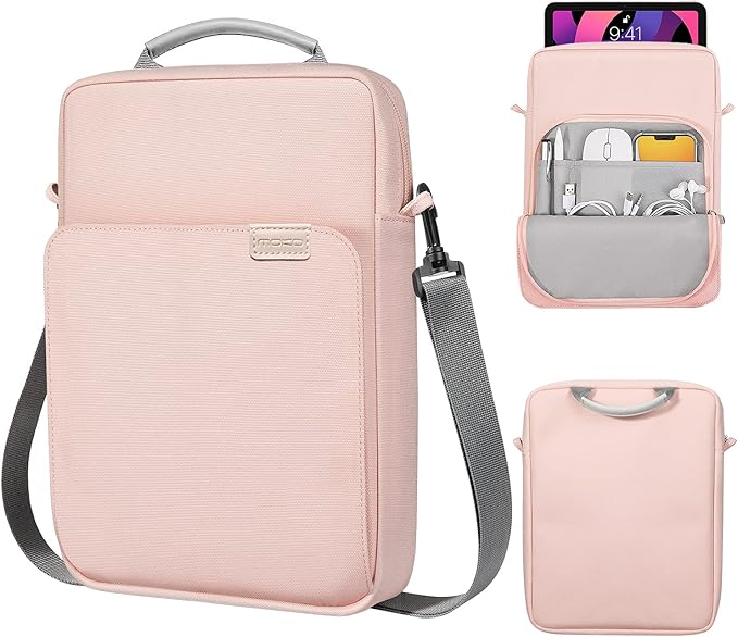 MoKo 12.9 Inch Tablet Sleeve Bag, Fits with 13 Inch New iPad Pro M4 & Air M2 2024,iPad Pro 12.9 M2&M1,Surface Laptop Go 12.4,Galaxy Tab S8+/S9+ 12.4,Handle Carrying Case with Shoulder Strap, Pink