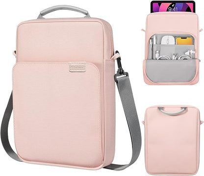 MoKo 12.9 Inch Tablet Sleeve Bag, Fits with 13 Inch New iPad Pro M4 & Air M2 2024,iPad Pro 12.9 M2&M1,Surface Laptop Go 12.4,Galaxy Tab S8+/S9+ 12.4,Handle Carrying Case with Shoulder Strap, Pink