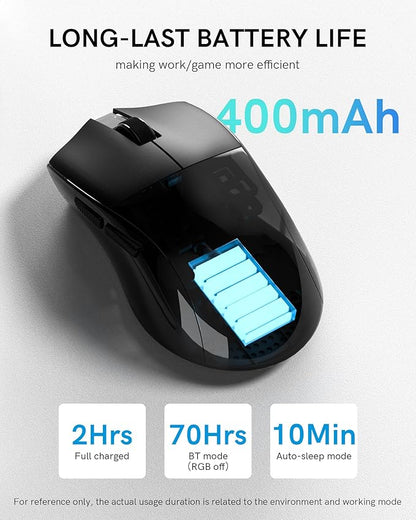 Redragon Wireless Gaming Mouse, 54G Lightweight, Tri-Mode 2.4G/USB C Wired/Bluetooth, Black PC Gaming Mice for Computer Laptop Mac Windows, Max 128000 DPI, 1K Polling, 6 Programmable Buttons, M821