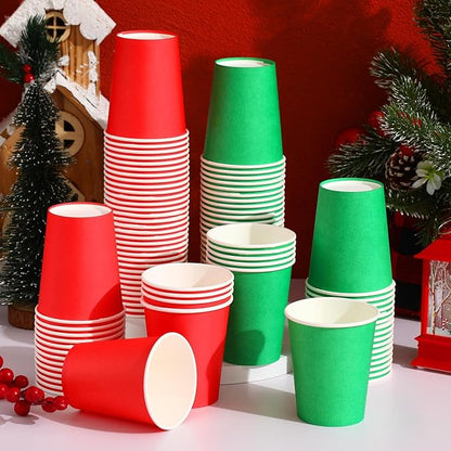 Nosiny 500 Pieces 8 oz Christmas Disposable Cups Red Green Christmas Paper Coffee Cups for Hot Cold Beverage Chocolate Tea Cocoa, Xmas Holiday Table Decorations