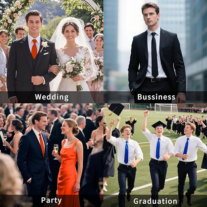 HISDERN Mens Solid Color Ties Formal Satin Necktie and Pocket Square Set Classic Wedding Business Tie & Handkerchief
