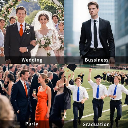 HISDERN Mens Solid Color Ties Formal Satin Necktie and Pocket Square Set Classic Wedding Business Tie & Handkerchief
