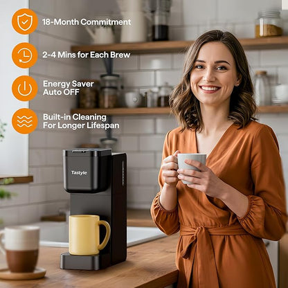 Single Serve Coffee Maker for K Cup, Ground and Tea Leaves, Hot and Iced Coffee Machines with Bold Setting, 6 to 16 Oz Brew Sizes, Compact for Small Spaces, Black (2.0 Version)