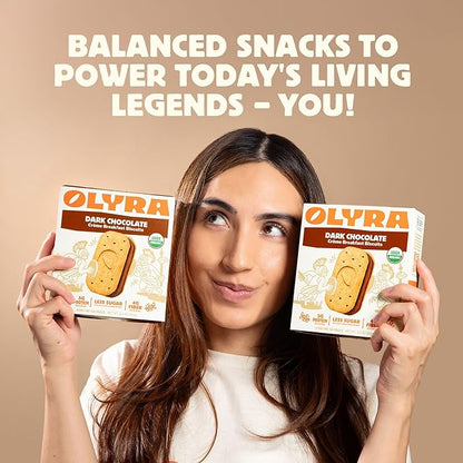 Olyra Dark Chocolate Sandwich Breakfast Biscuits, Healthy Snacks for Kids and Adults, Low Sugar, High Fiber Cookies, Organic Kids Snacks, with Ancient Greek Grains, USDA Certified Organic, Non GMO, 12 Packs