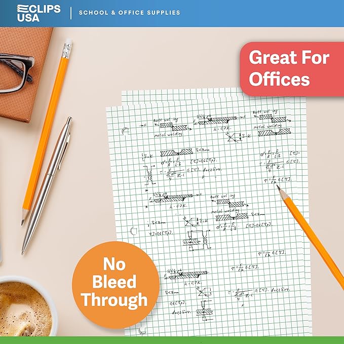 Loose Leaf Graph Paper 4 x 4 An Inch Quad Ruled Graph Paper 10.5” x 8” Graphing Paper 100 Per Sheets Per Pack 60 gsm (12 Pack)