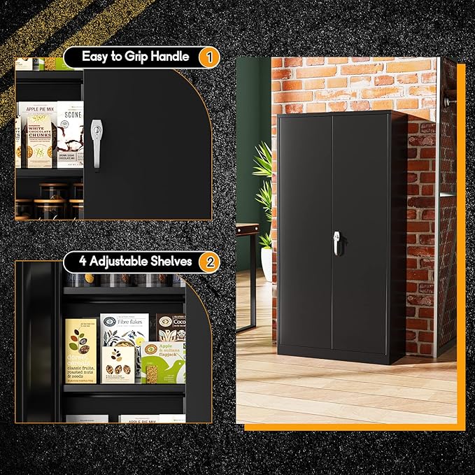 Greenvelly Metal Storage Wardrobe Cabinet with Doors, Black 72” Steel Wardrobe Closet, Employees Locker Closet Clothing Coat Steel Wardrobe Cabinet with Hanging Rod for Home Office Room School