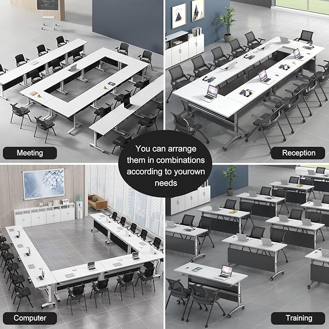 Folding Conference Table Modern Large Mobile Meeting Table Rolling Conference Room Tables with Wheels Seminar Tables for Office Training Classroom (2, Deep Grey, 55" D X 23.6" W X 29.5" H)