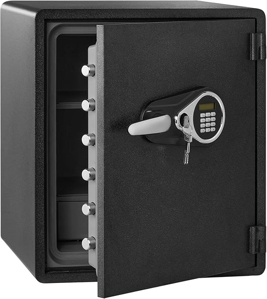 Amazon Basics Fireproof Safe and Waterproof Safe Box with Digital Electronic Lock, for Home Use, 2.13 Cubic Feet, 24"Hx20.87"Wx19"D, Black