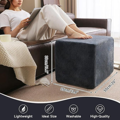 Tiita Stuffed Pouf Ottoman, Square Foot Stool Fluffy Floor Poufs Chair for Living Room Bedroom, Filled Boho Foot Rest for Couch, Blue-Grey