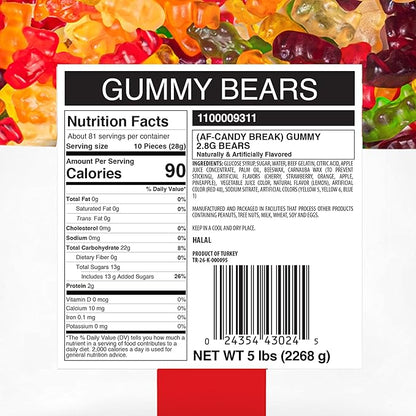 Candy Break Bear Gummy Cubs Candy 5 lbs Share Size Bag Pack of 1 - Chewy Gummy Bulk Candy Pack - Snacks for Kids & Grown Ups