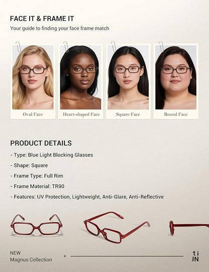 TIJN Olisa Blue Light Blocking Glasses for Women Men,Oval Glasses Frame Bluelight Glasses for Gaming/Computer/Screen