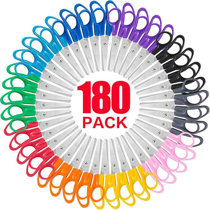 TooyBing 180 Pack Kids Scissors, 5 Inch Contemporary Style, Stainless Steel Blunt Tip Safety Scissors for School, Craft, Office, Home