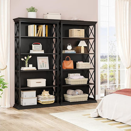 Tribesigns 6-Tier Bookcase, 71 Inches Industrial Bookshelves and Bookcases, Floor Standing 5 Shelf Display Storage Shelves Tall Bookcase for Home Office, Living Room, Bed Room, All Black