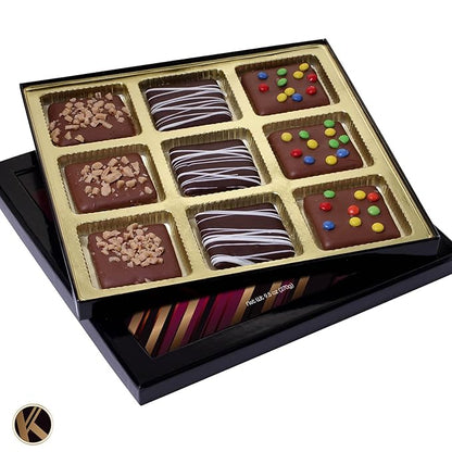 KREMERY Creamy Chocolate Cravings - Halloween Treats For Adults Chocolate Covered Graham Crackers Cookies Gift Basket, in Sectional Gift Box (9 Grahams, Assorted Sweet Toppings) Holiday Xmas Christmas