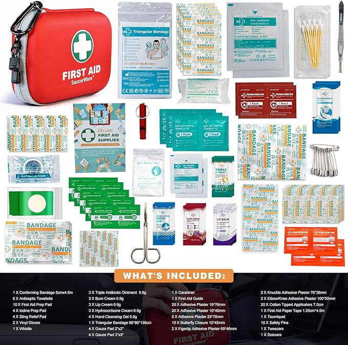 150 Pieces Mini First Aid Kit - Small Medical Kit with Hard Shell - Emergency First Aid Kit for Car, Travel, Home, Outdoor, Office, Camping, Hiking (Red)