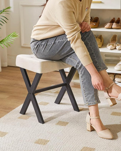 IBUYKE U-Shaped Linen Vanity Stool, Square Makeup Chair with X-Leg, Ottoman Seat Footrest Stool, Multi-Use as Small Side Table, for Bedroom, Living Room, Linen WBD018Y